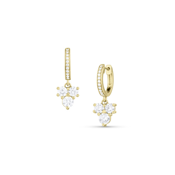 diamond cluster drop earring on diamond-faced huggie hoop, in 18k yellow gold <span class='visuallyhidden'>Call, text 323-404-2959 for shop help.</span>